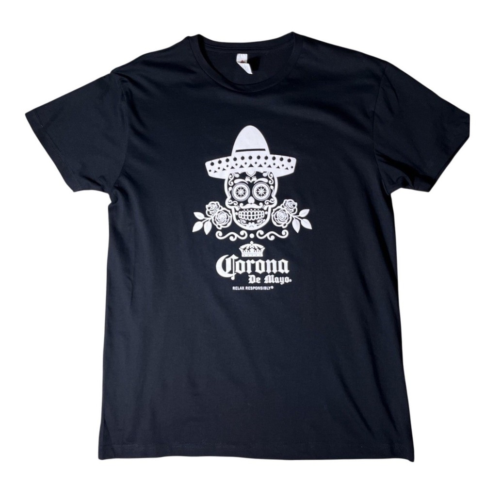 Corona Beer T Shirt Black‎ Adult Large Cinco De Mayo Sugar Skull Tee 100% Cotton